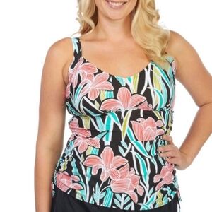 Maxine of Hollywood Women's Linear Flower Side Shirred Underwire Tankini PLUS 16